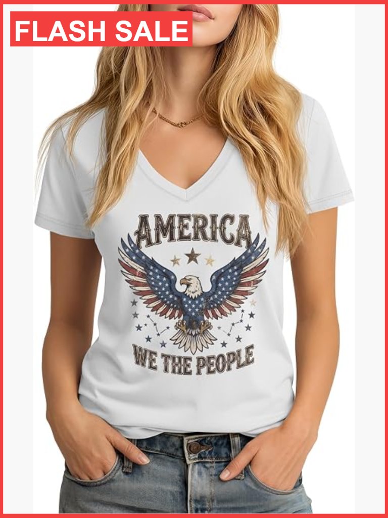 Patriotic V-Neck T-Shirt American Flag Graphic Tee